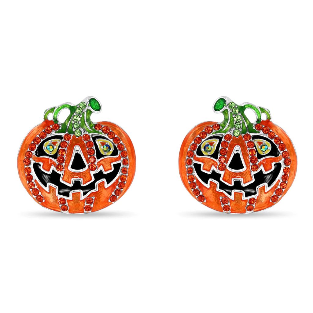 Halloween Jack O Lantern Pumpkin Earrings-Ritzy Couture Deluxe-Fine Silver Plate
